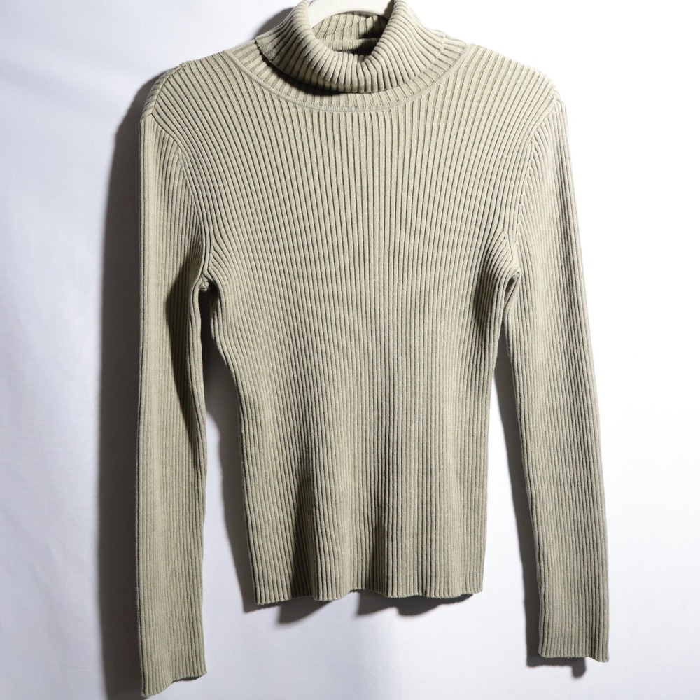 VTG Chicos Silk Blend Ribbed Turtleneck Sweater Sage Green M Minimalist Capsule
